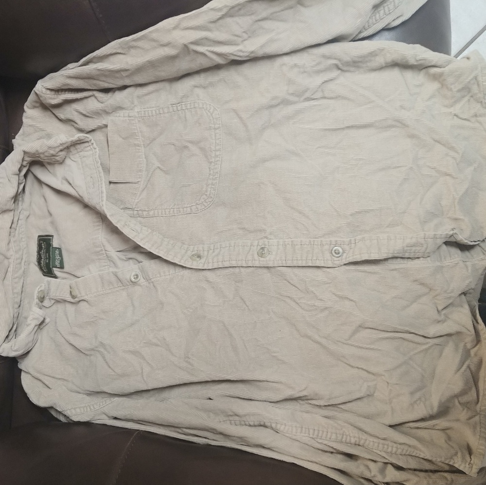 Eddie Bauer tan corduroy long sleeved shirt mens